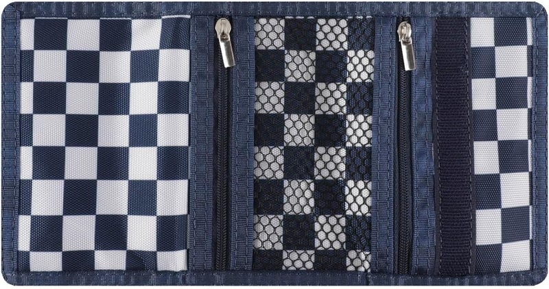 Nitort Wallet,RFID Trifold Canvas Outdoor Sports Wallets for Kid,Lovely and Novelty Wallet with Zipper for Kids- Front Pocket Wallet with Magic Sticker(Navy Blue Chequer KW03) - Image 4